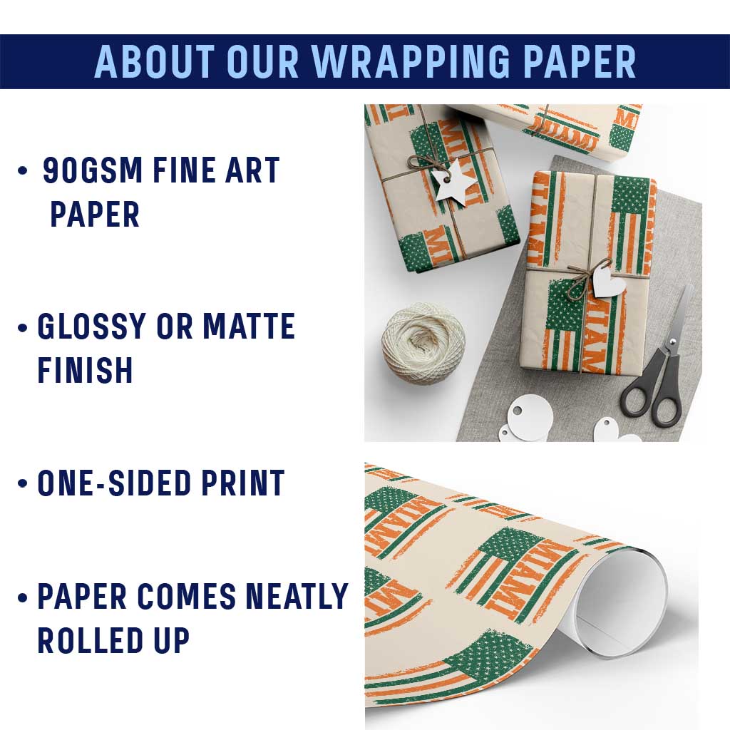 Vintage Miami Wrapping Paper Roll Classic Retro City USA Flag Game Day TS10 Print Your Wear