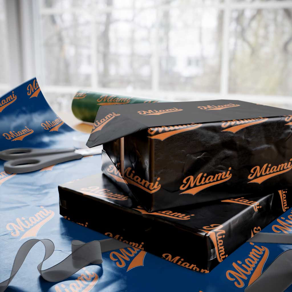 Vintage Miami Wrapping Paper Roll Florida FL Varsity Script Retro Vintage Athletic Sports TS10 Black Print Your Wear