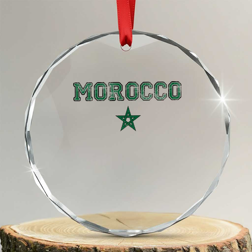 Vintage Morocco Crystal Glass Ornament Green Star Distressed Patriotic Heritage Pride Gift for Moroccan TS10 Transparent Glass 3'' Circle Print Your Wear