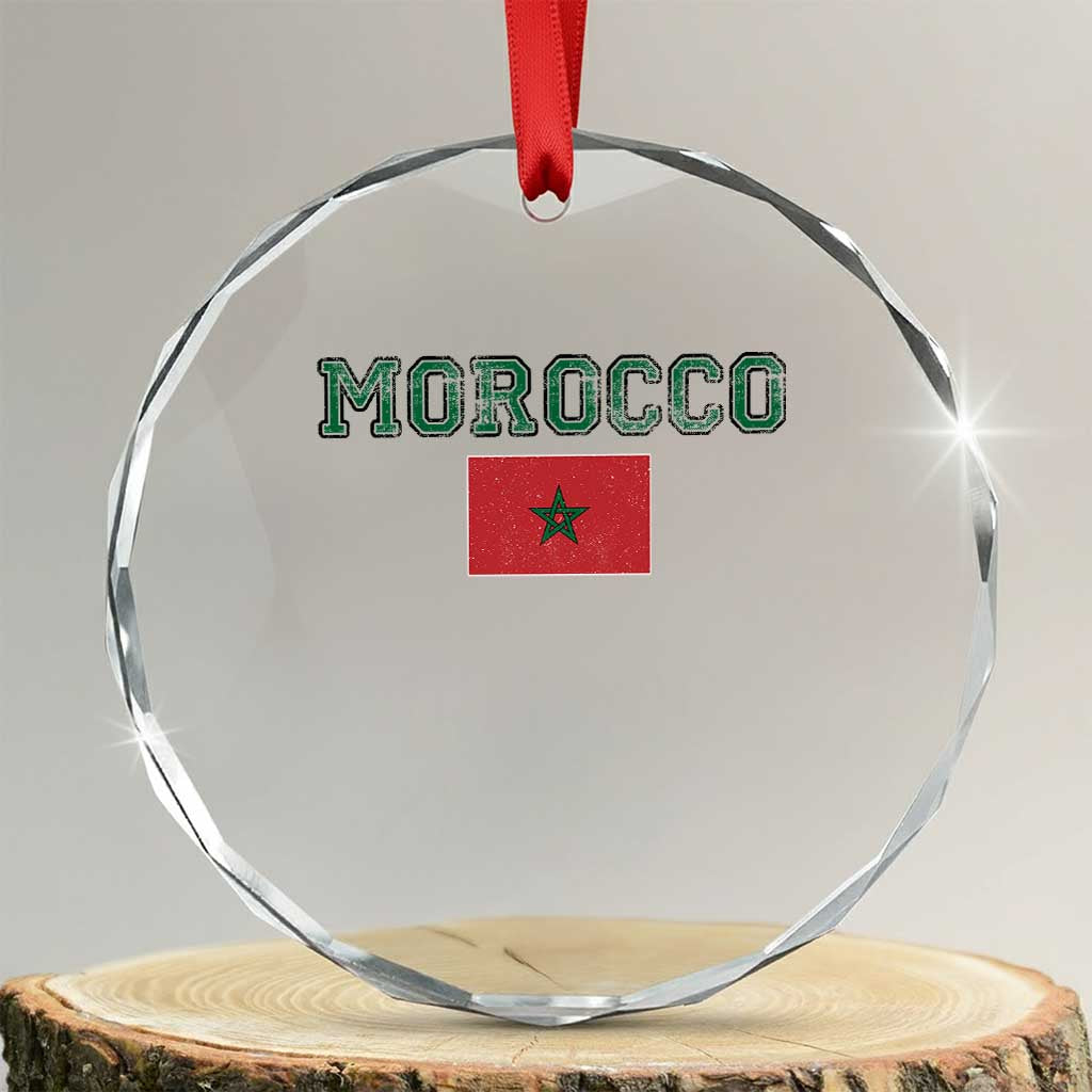 Vintage Morocco Flag Crystal Glass Ornament Distressed Graphic Heritage Pride Gift for Moroccan TS10 Transparent Glass 3'' Circle Print Your Wear