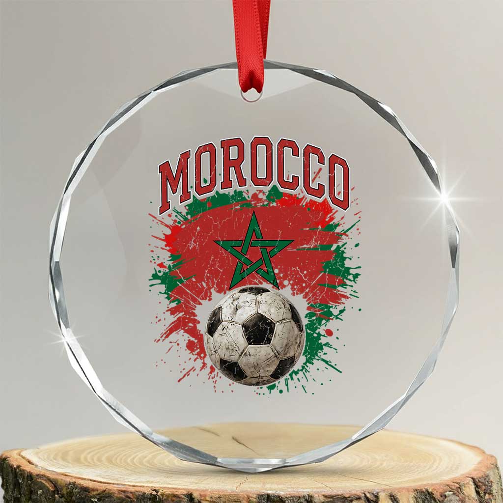 Vintage Morocco Flag Soccer Splatter Graphic Crystal Glass Ornament Patriotic Moroccan Football Fans National Pride Sports TS02 Transparent Glass 3'' Circle Print Your Wear