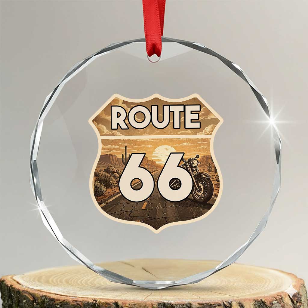 Vintage Motorcycle Road Trip Route Highway 66 Crystal Glass Ornament Open Road Adventure TS12 Transparent Glass 3'' Circle Print Your Wear