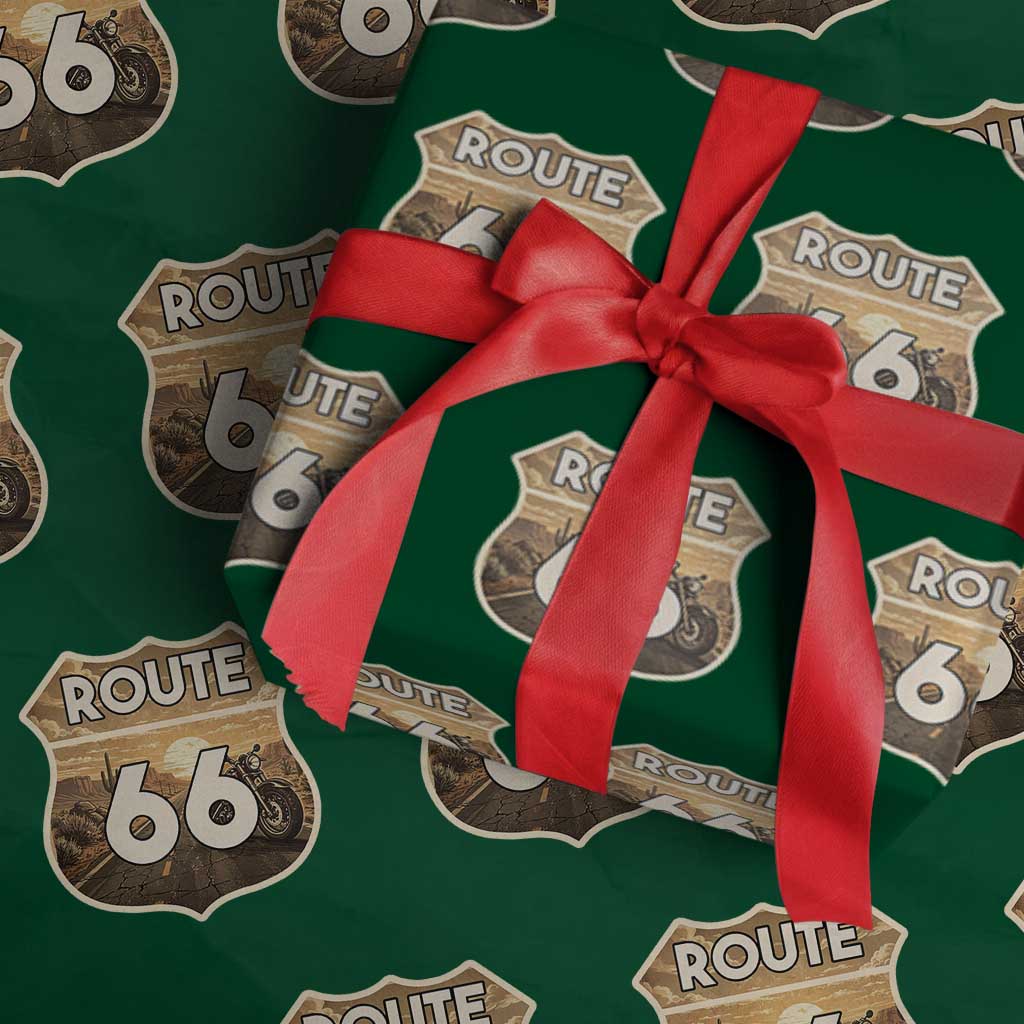 Vintage Motorcycle Road Trip Route Highway 66 Wrapping Paper Roll Open Road Adventure TS12 Green Print Your Wear