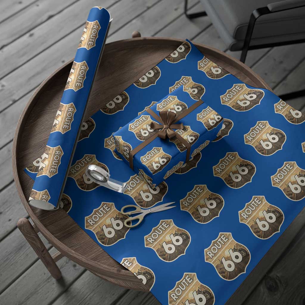 Vintage Motorcycle Road Trip Route Highway 66 Wrapping Paper Roll Open Road Adventure TS12 Blue Print Your Wear