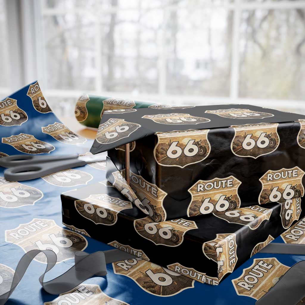 Vintage Motorcycle Road Trip Route Highway 66 Wrapping Paper Roll Open Road Adventure TS12 Black Print Your Wear