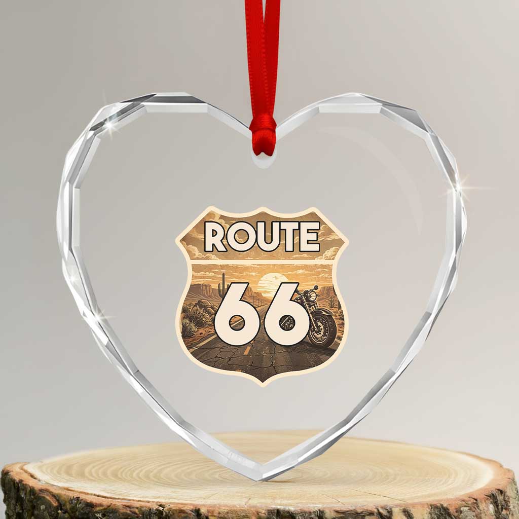 Vintage Motorcycle Road Trip Route Highway 66 Heart Crystal Glass Ornament Open Road Adventure TS12 Transparent Glass 3'' Heart Print Your Wear