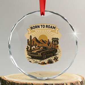 Vintage Muscle Car Route Highway 66 Crystal Glass Ornament Born To Roam Road Trip TS12 Transparent Glass 3'' Circle Print Your Wear