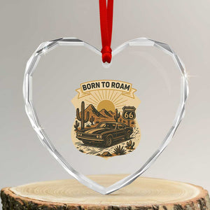 Vintage Muscle Car Route Highway 66 Heart Crystal Glass Ornament Born To Roam Road Trip TS12 Transparent Glass 3'' Heart Print Your Wear
