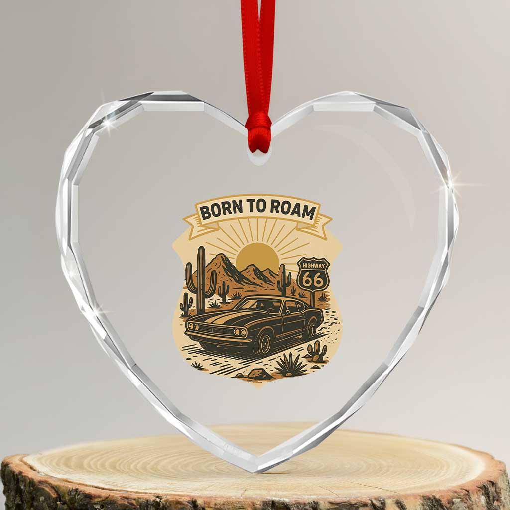 Vintage Muscle Car Route Highway 66 Heart Crystal Glass Ornament Born To Roam Road Trip TS12 Transparent Glass 3'' Heart Print Your Wear