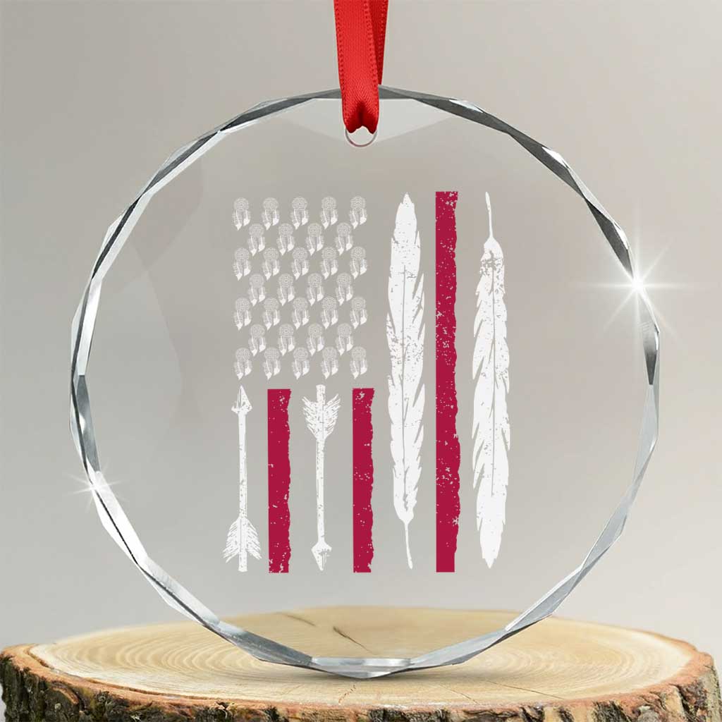 Vintage Native American Flag Crystal Glass Ornament Dreamcatcher And Feather Graphic TS12 Transparent Glass 3'' Circle Print Your Wear