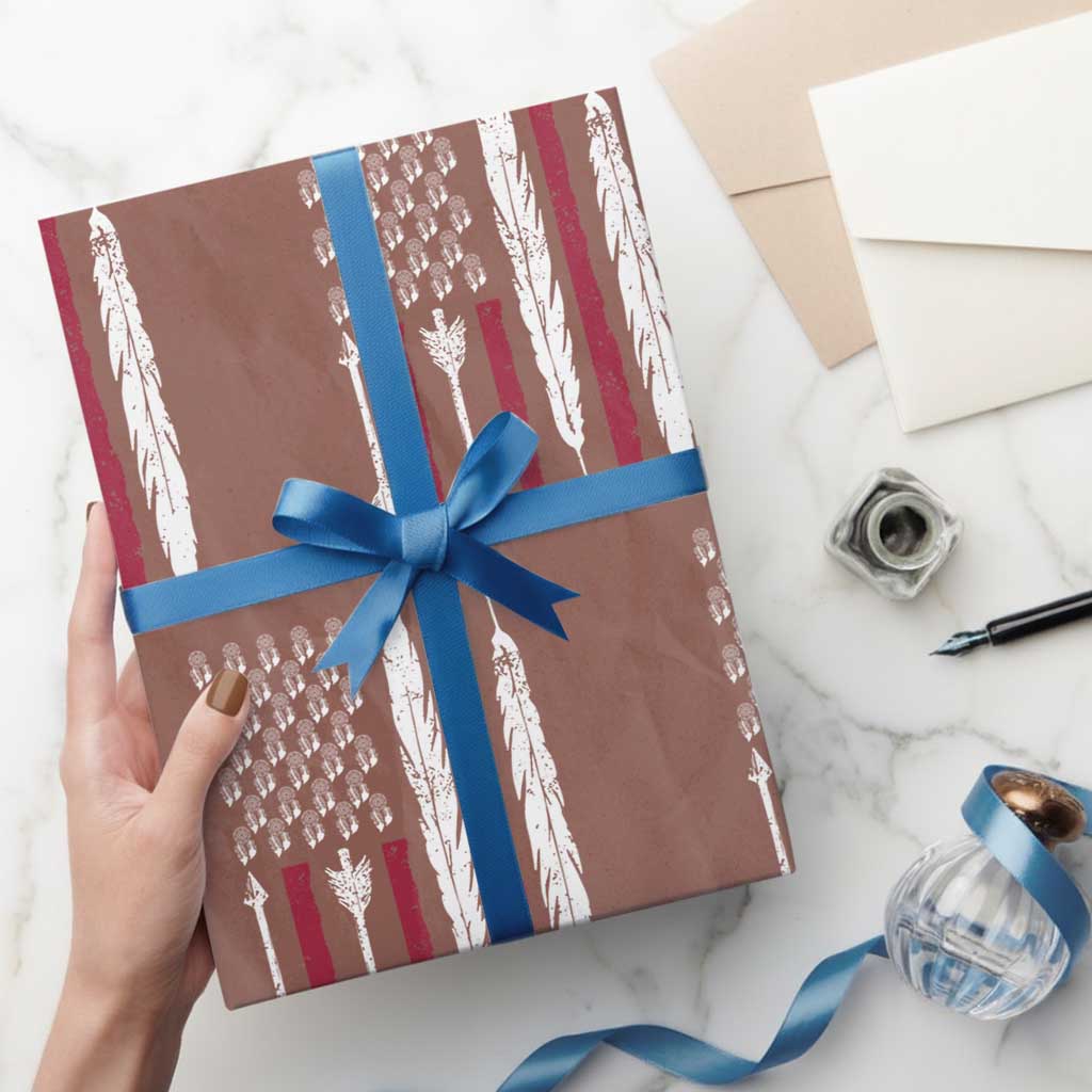 Vintage Native American Flag Wrapping Paper Roll Dreamcatcher And Feather Graphic