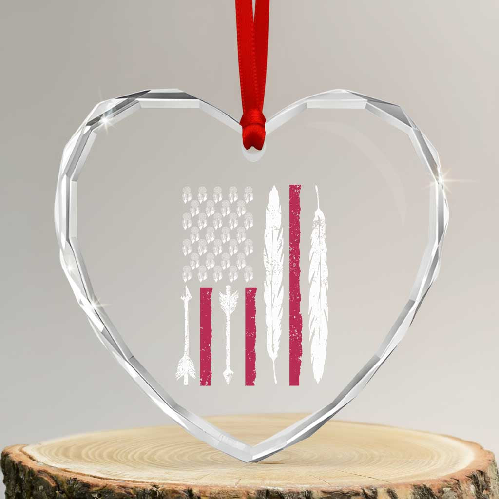 Vintage Native American Flag Heart Crystal Glass Ornament Dreamcatcher And Feather Graphic TS12 Transparent Glass 3'' Heart Print Your Wear