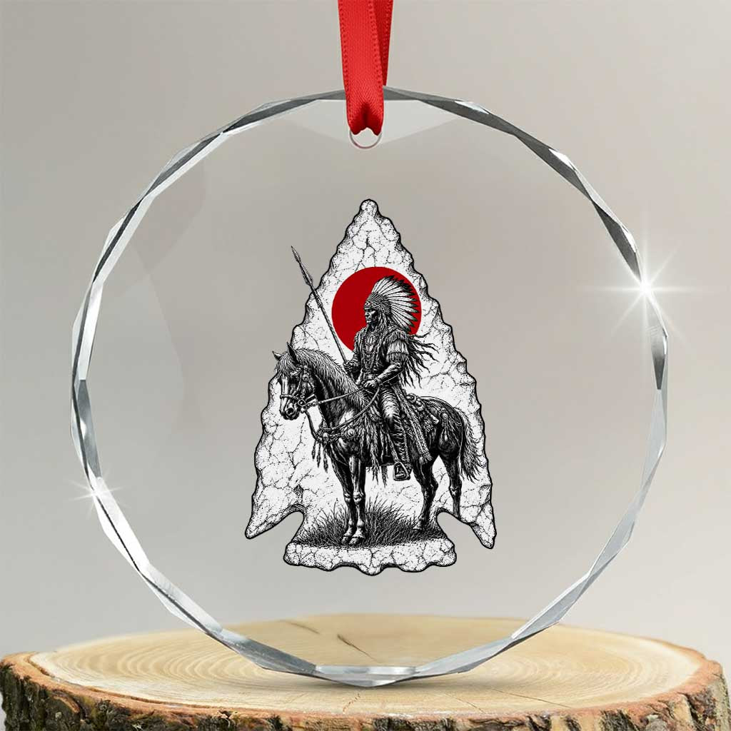 Vintage Native American Warrior Crystal Glass Ornament Horse Rider Feather Headdress Graphic TS12 Transparent Glass 3'' Circle Print Your Wear