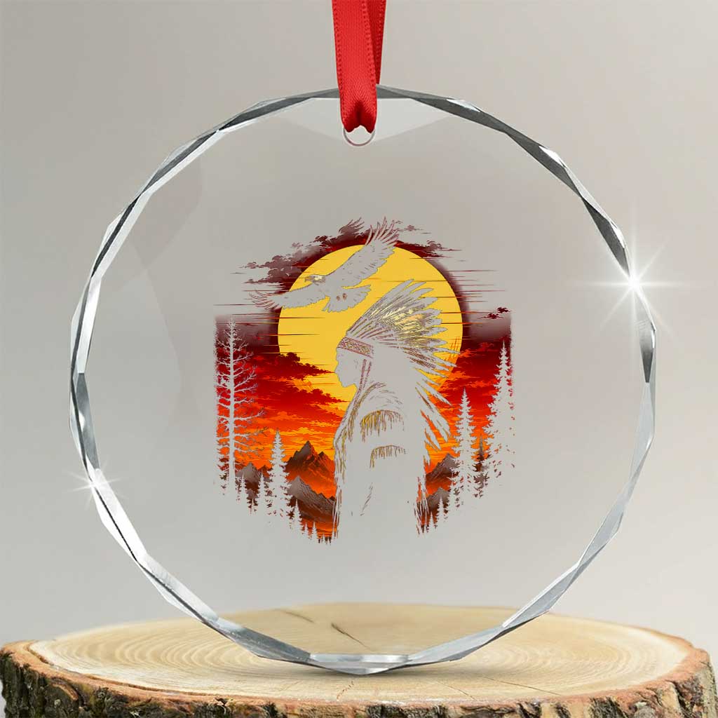Vintage Native American Warrior Crystal Glass Ornament Indigenous Heritage Pride TS12 Transparent Glass 3'' Circle Print Your Wear