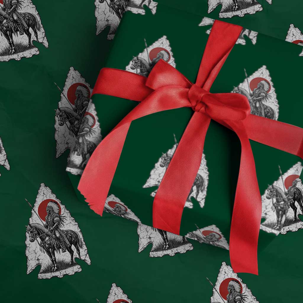 Vintage Native American Warrior Wrapping Paper Roll Horse Rider Feather Headdress Graphic