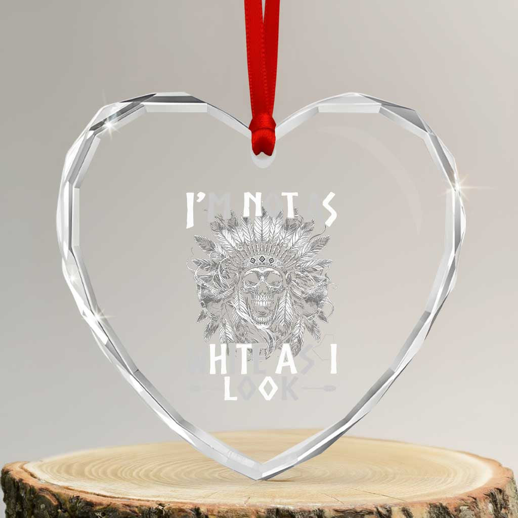 Vintage Native Warrior Skull Heart Crystal Glass Ornament Im Not As White As I Look