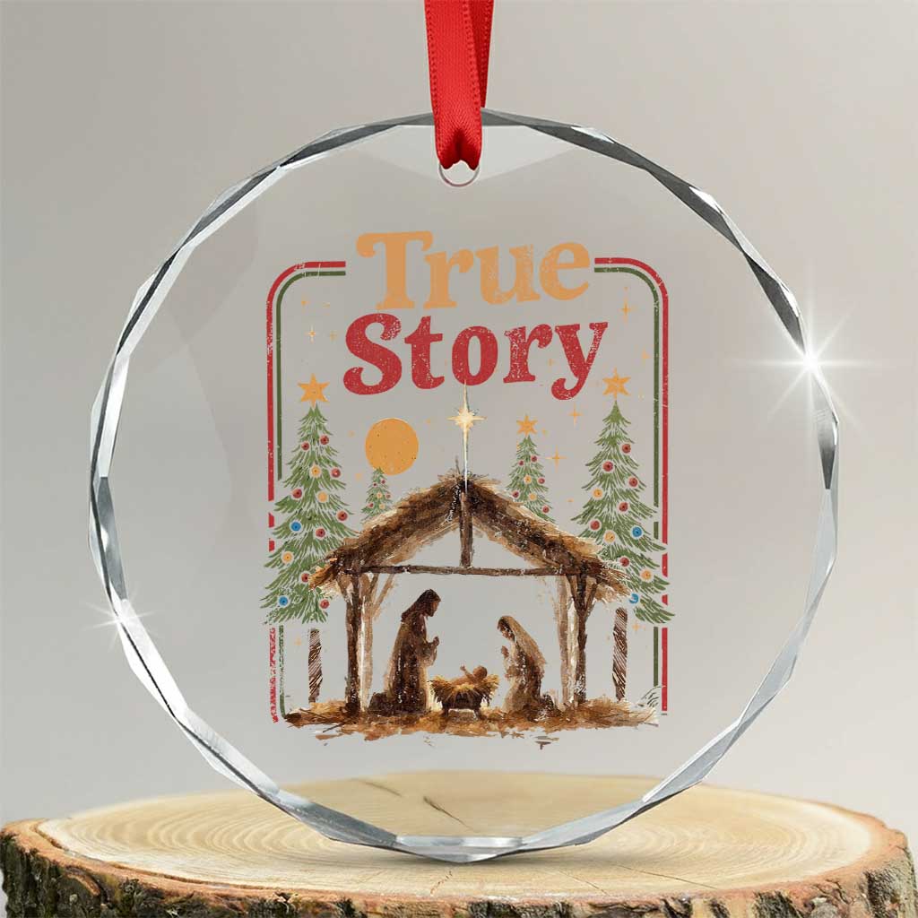 Vintage Nativity Scene Crystal Glass Ornament Christian Christmas True Story Jesus Birth TS10 Transparent Glass 3'' Circle Print Your Wear