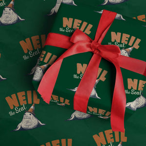 Vintage Neil the Seal Wearing Traffic Cone Hat Meme Wrapping Paper Roll Cute Retro Viral Chaotic Southern Elephant Seal TS02 Green Print Your Wear