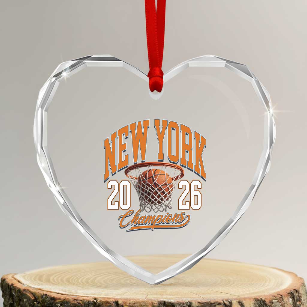 Vintage New York Champions 2026 Heart Crystal Glass Ornament Hoops Fan Gift TS12 Transparent Glass 3'' Heart Print Your Wear