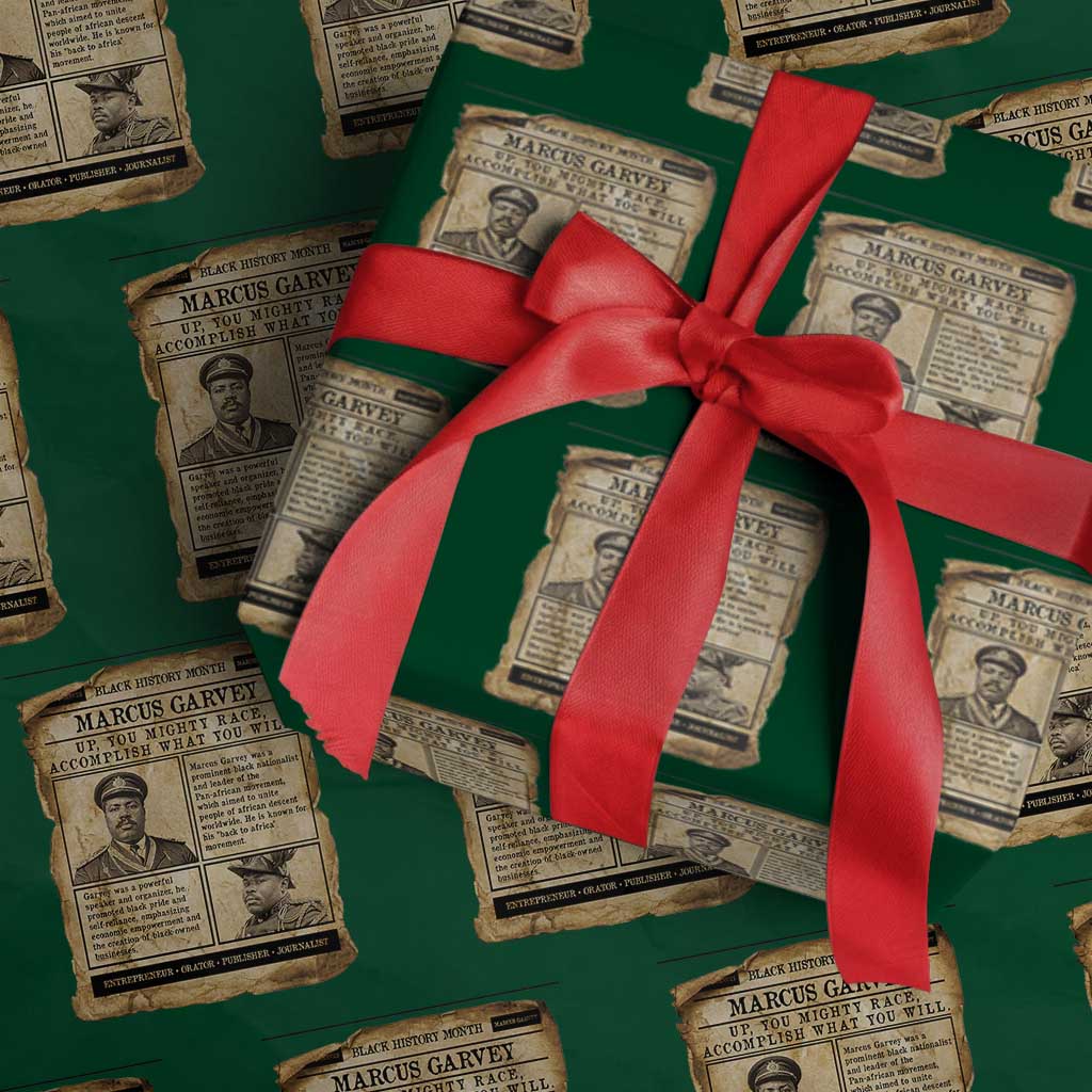 Vintage Newspaper Marcus Garvey Wrapping Paper Roll Up You Mighty Race Quote TS12 Green Print Your Wear