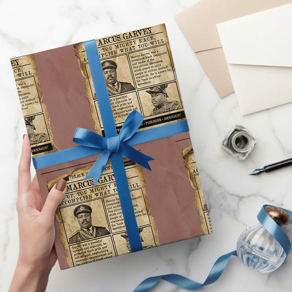 Vintage Newspaper Marcus Garvey Wrapping Paper Roll Up You Mighty Race Quote TS12 Mocha Print Your Wear