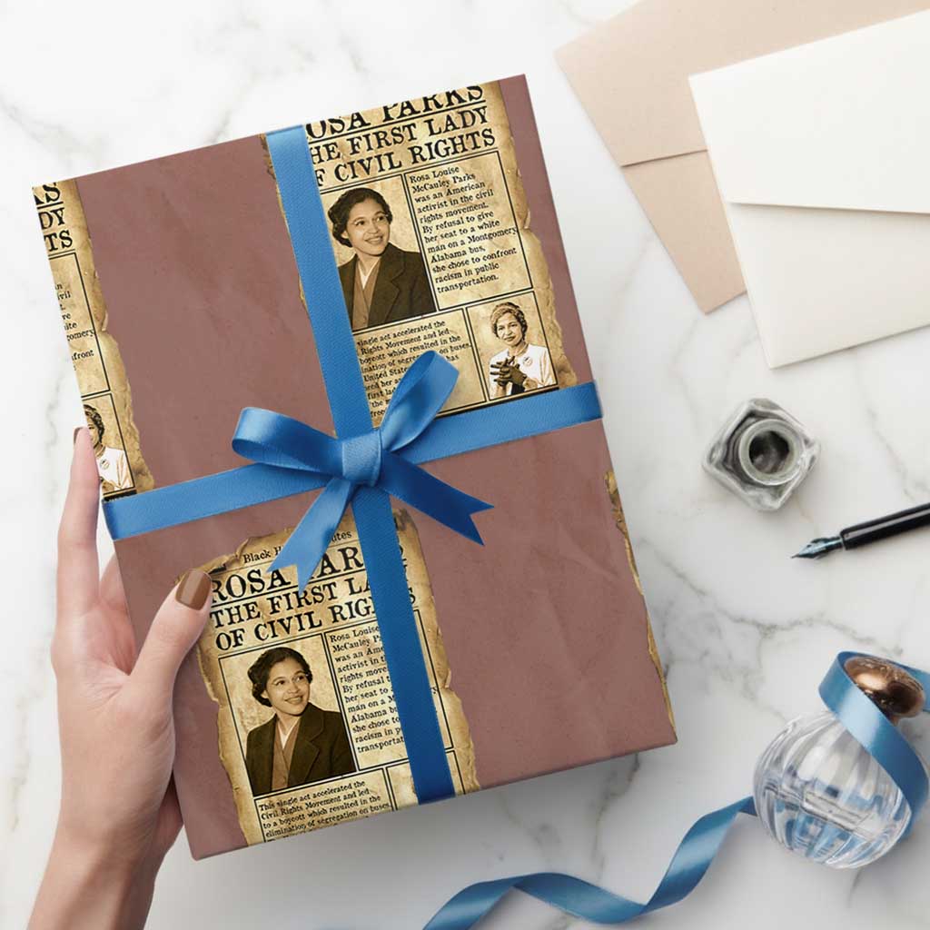Vintage Newspaper Rosa Parks Wrapping Paper Roll Civil Rights Hero TS12 Mocha Print Your Wear