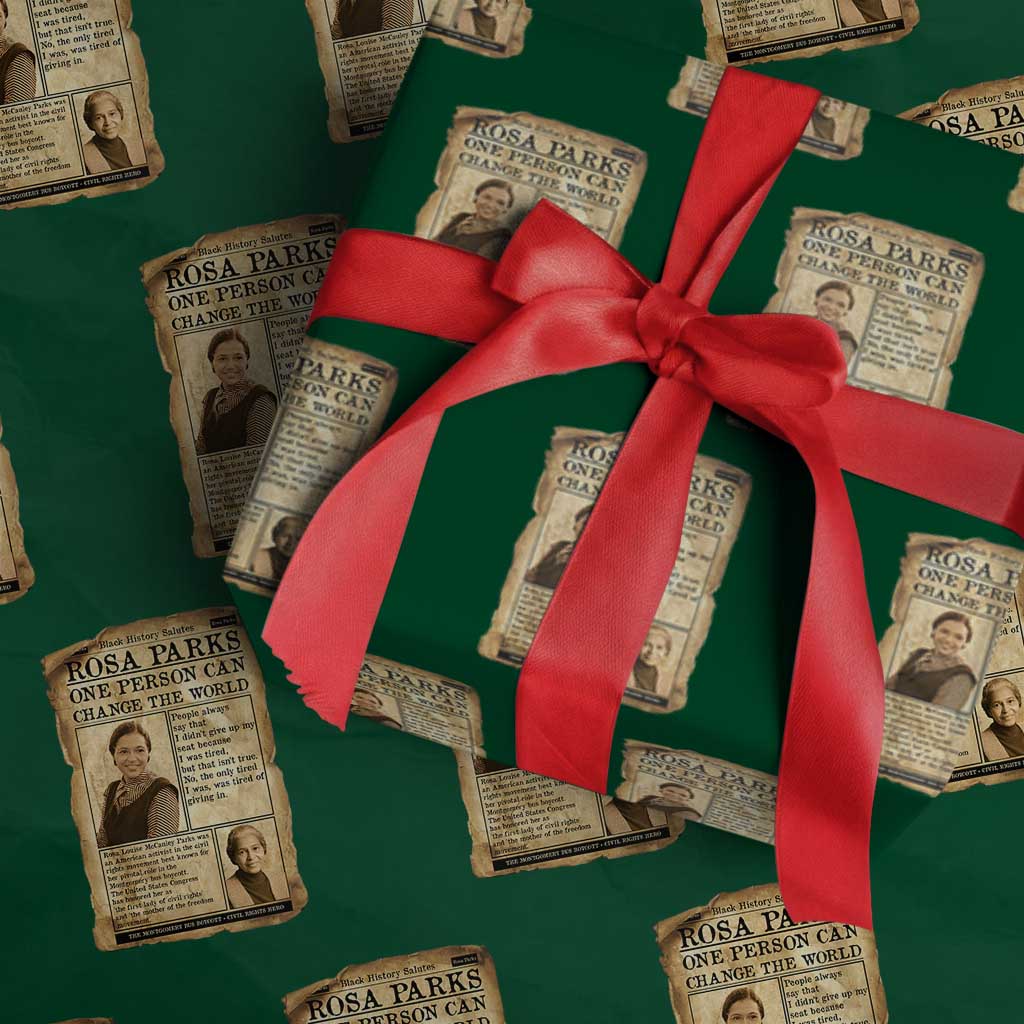 Vintage Newspaper Rosa Parks Wrapping Paper Roll One Person Can Change The World Quote TS12 Green Print Your Wear
