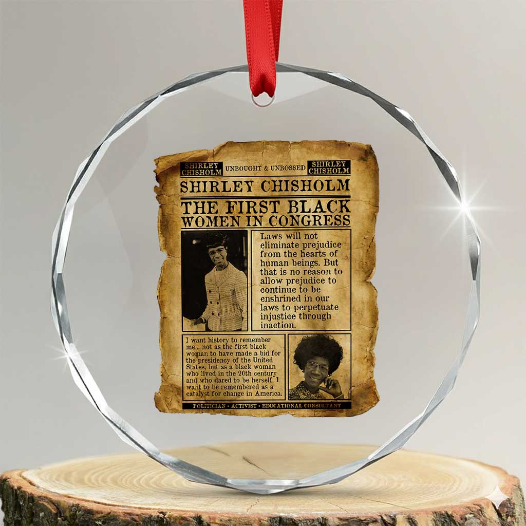 Vintage Newspaper Shirley Chisholm Crystal Glass Ornament First Black Woman In Congress TS12 Transparent Glass 3'' Circle Print Your Wear