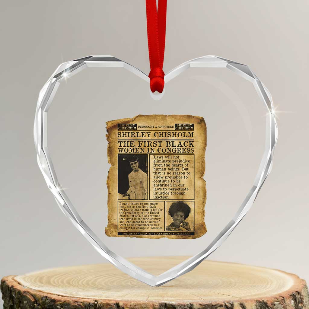 Vintage Newspaper Shirley Chisholm Heart Crystal Glass Ornament First Black Woman In Congress TS12 Transparent Glass 3'' Heart Print Your Wear