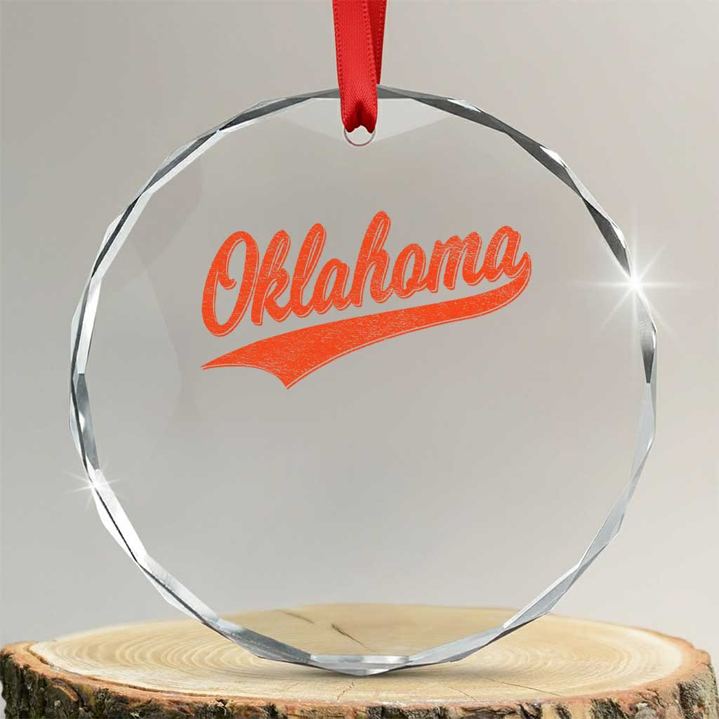 Vintage Oklahoma Orange Throwback Distressed Crystal Glass Ornament Retro Classic OK State Pride - Print Your Wear