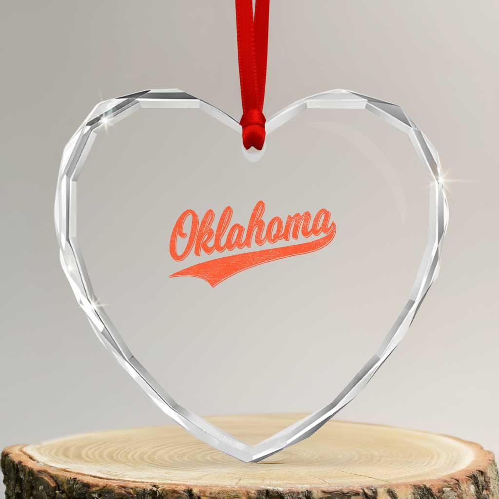 Vintage Oklahoma Orange Throwback Distressed Heart Crystal Glass Ornament Retro Classic OK State Pride TS02 Transparent Glass 3'' Heart Print Your Wear