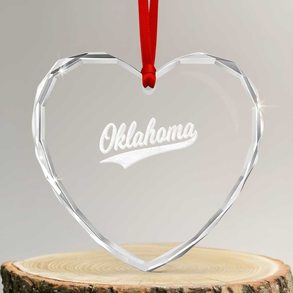 Vintage Oklahoma Throwback Distressed Heart Crystal Glass Ornament Retro Classic OK State Pride TS02 Transparent Glass 3'' Heart Print Your Wear