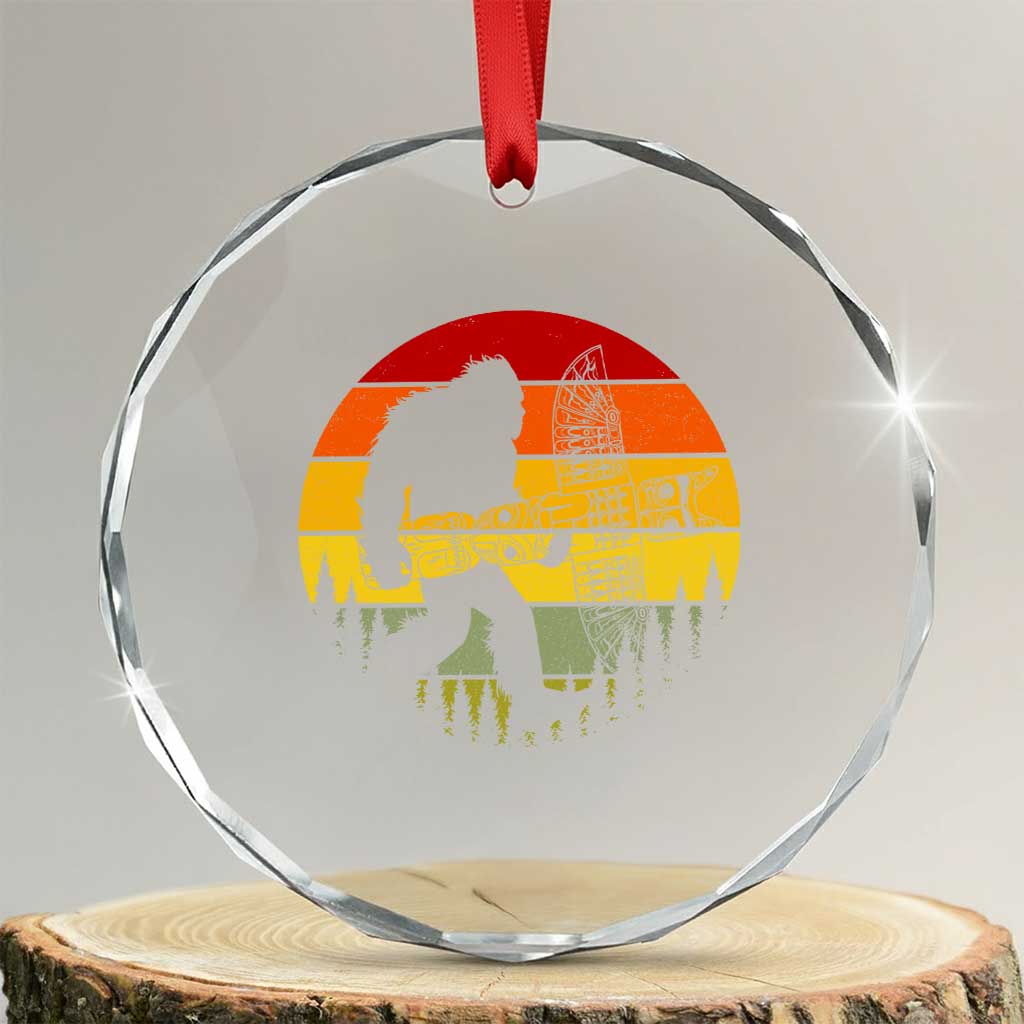 Vintage Pacific Northwest Bigfoot With Totem Pole Crystal Glass Ornament TS12 Transparent Glass 3'' Circle Print Your Wear