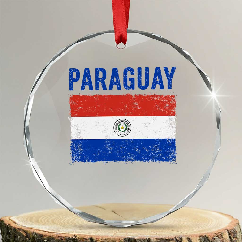 Vintage Paraguay Flag Distressed Paraguayan Pride Patriotic Soccer Fan Graphic Crystal Glass Ornament TS10 Transparent Glass 3'' Circle Print Your Wear