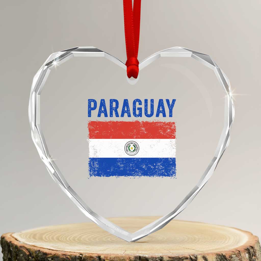 Vintage Paraguay Flag Distressed Paraguayan Pride Patriotic Soccer Fan Graphic Heart Crystal Glass Ornament TS10 Transparent Glass 3'' Heart Print Your Wear