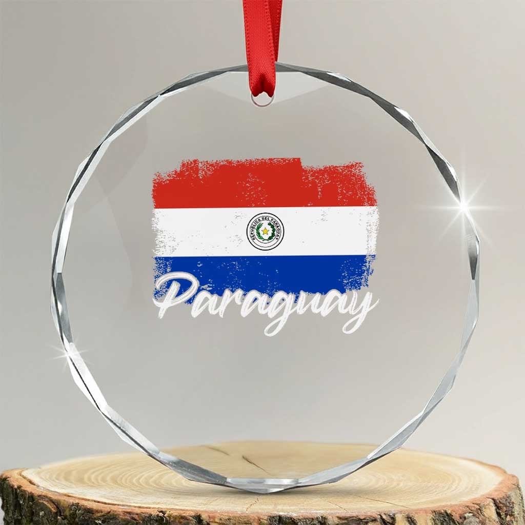 Vintage Paraguay Flag Paraguaya Heritage Pride Roots Crystal Glass Ornament TS02 Transparent Glass 3'' Circle Print Your Wear