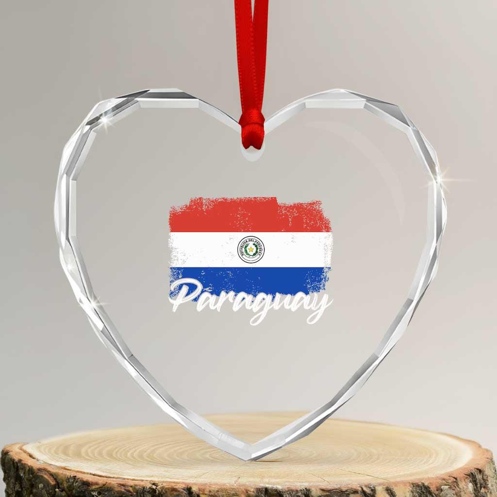 Vintage Paraguay Flag Paraguaya Heritage Pride Roots Heart Crystal Glass Ornament TS02 Transparent Glass 3'' Heart Print Your Wear
