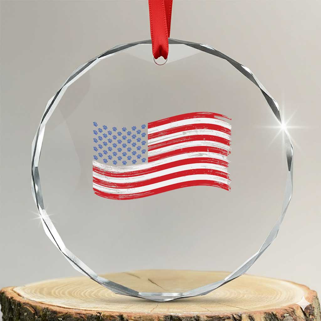 Vintage Patriotic American Flag Dog And Cat Paw Crystal Glass Ornament Gift For Pet Lover TS12 Transparent Glass 3'' Circle Print Your Wear