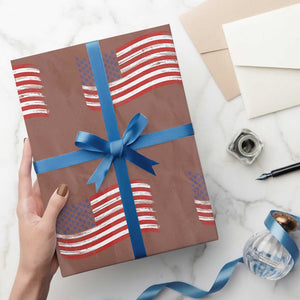 Vintage Patriotic American Flag Dog And Cat Paw Wrapping Paper Roll Gift For Pet Lover TS12 Mocha Print Your Wear