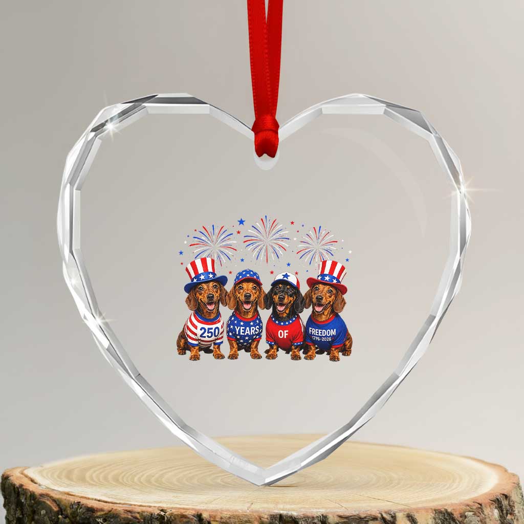 Vintage Patriotic Dachshund 250 Anniversary USA Heart Crystal Glass Ornament Freedom 250 Years Weiner Dog Lovers Dad Mom TS10 Transparent Glass 3'' Heart Print Your Wear
