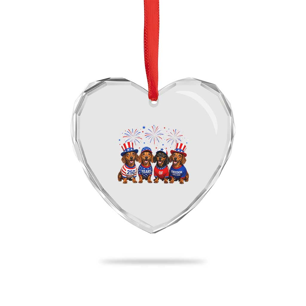 Vintage Patriotic Dachshund 250 Anniversary USA Heart Crystal Glass Ornament Freedom 250 Years Weiner Dog Lovers Dad Mom
