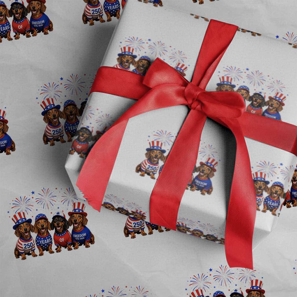 Vintage Patriotic Dachshund 250 Anniversary USA Wrapping Paper Roll Freedom 250 Years Weiner Dog Lovers Dad Mom TS10 White Print Your Wear