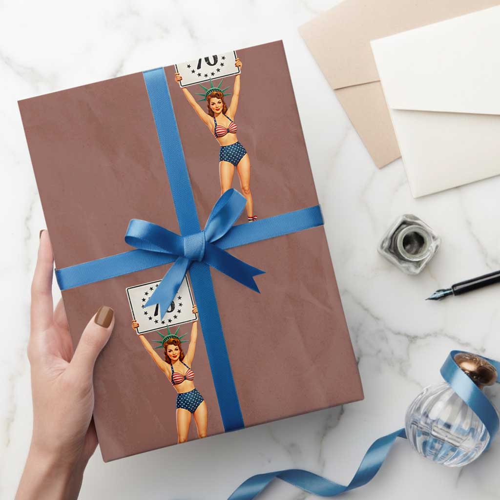 Vintage Patriotic Pin Up Girl 1776 Wrapping Paper Roll Statue of Liberty Retro Americana Graphic
