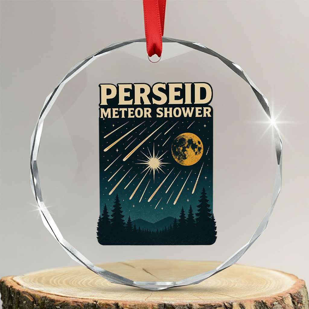 Vintage Perseid Meteor Shower Observer Crystal Glass Ornament Retro Celestial Stargazing Graphic TS02 Transparent Glass 3'' Circle Print Your Wear