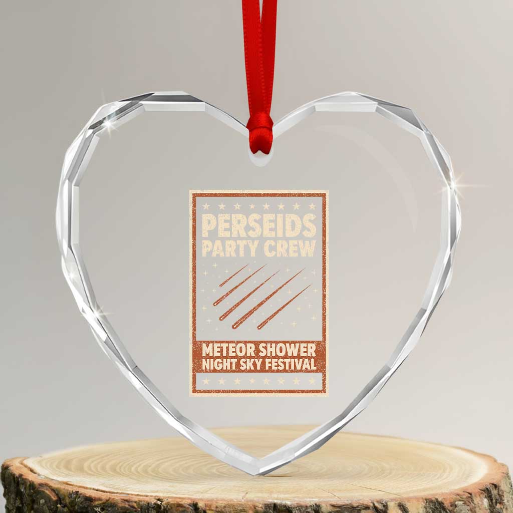 Vintage Perseids Party Crew August 2026 Heart Crystal Glass Ornament Annual Night Sky Festival Graphic TS02 Transparent Glass 3'' Heart Print Your Wear