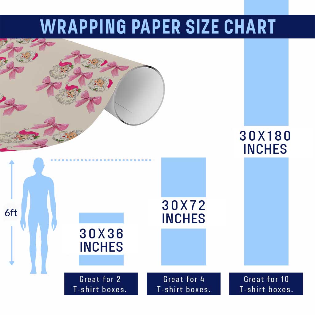 Vintage Pink Christmas Coquette Bow Wrapping Paper Roll Santa Claus Festive Xmas Vibe TS02 Print Your Wear