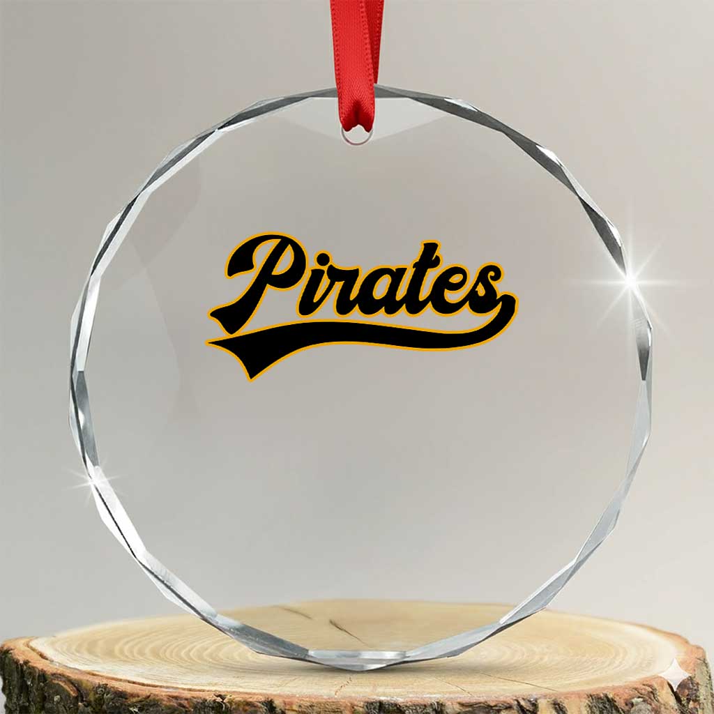 Vintage Pirates Crystal Glass Ornament Varsity Script Retro Sports Jersey Style Baseball Fans TS10 Transparent Glass 3'' Circle Print Your Wear