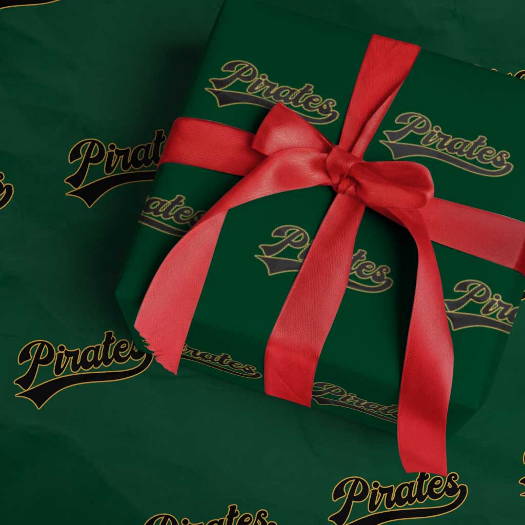 Vintage Pirates Wrapping Paper Roll Varsity Script Retro Sports Jersey Style Baseball Fans TS10 Green Print Your Wear