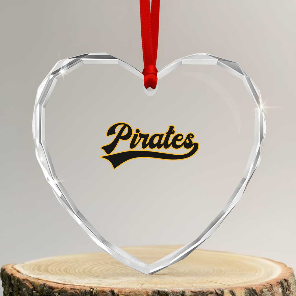 Vintage Pirates Heart Crystal Glass Ornament Varsity Script Retro Sports Jersey Style Baseball Fans TS10 Transparent Glass 3'' Heart Print Your Wear