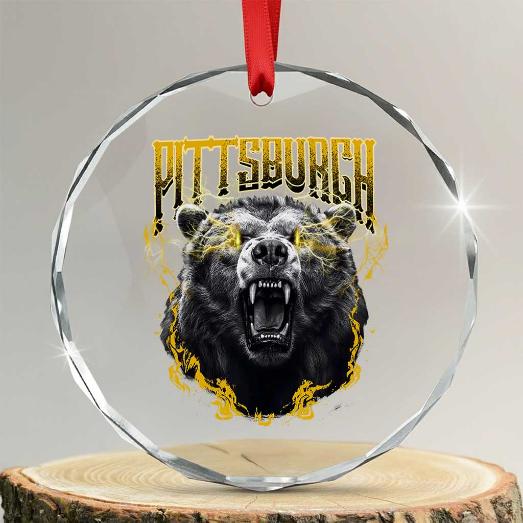 Vintage Pittsburgh Crystal Glass Ornament Retro Sports Fan Wild Bear Mascot Streetwear Bootleg TS10 Transparent Glass 3'' Circle Print Your Wear